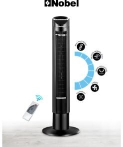 Nobel Tower Fan Suitable for 15~20m2 Spaces, 3 Wind Speeds, 3 Wind Types, LED Display, Automatic Oscillation, Ionizer, Remote Control, Tubular Flow Design NTF300R Black