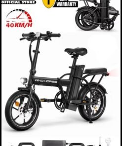 Wind Horse Folding Electric Bike with 350W High Speed Motor, 36V 8AH Battery, 40 KM/H Speed, 35 KM Range, Dual Disk Brakes, Carbon Alloy Frame and 16-Inch Tires, Portable Electric Bike with Dual Seat