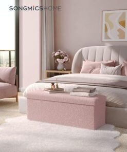 SONGMICS HOME Storage Ottoman Bench, Storage Chest, 38 × 109 × 38 cm, Foot Rest Stool, End of Bed Bench, Load up to 299.4 kg, for Living Room, Bedroom, Entryway, Jelly Pink MDF