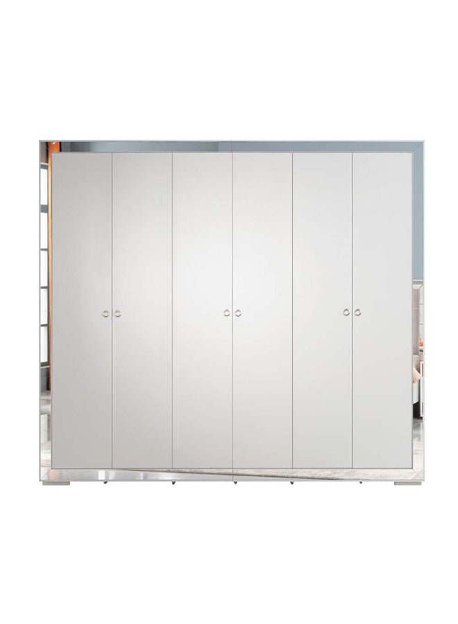 DANUBE HOME Ezekiel Wardrobe Cabinet Modern 6-Door Closet Clothes Storage Organizer For Bedroom White/Silver 244.5x61.5x200 cm