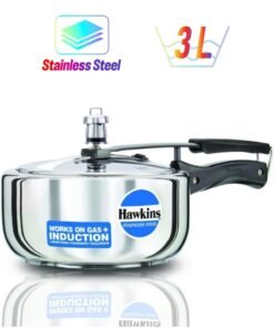 Hawkins 3.0Liters Wide Stainless Steel Pressure Cooker With Inner Lid, 5.8mm Extra-Thick Tri-Ply Base, Induction compatible(HSS3W), Silver Silver