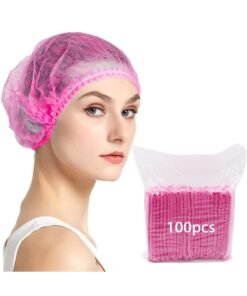 Abnaok Non Woven Shower Caps, 100 PCS Elastic Caps for Food Industries Home & Kitchen Use, Hotels, Restaurant and Hair Salon