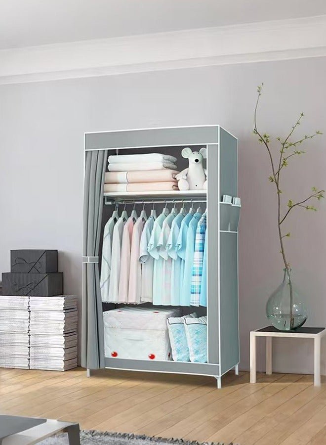 Portable Fabric Nonwoven Wardrobe Storage Closet Organizer With Hanging Rod 70*45*150cm