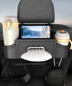 Forthcan Car Back Seat Organizer Box, Multi-Function Leather Storage Bag with Tissue Holder, Cup Holder, Phone Stand & Hooks, Universal Car Seat Back Storage