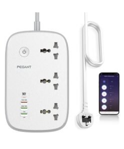 PEGANT WiFi Smart Power Strip Extension with 4 USB Ports and 3 Universal Outlets Control from Mobile phone and Voice Control