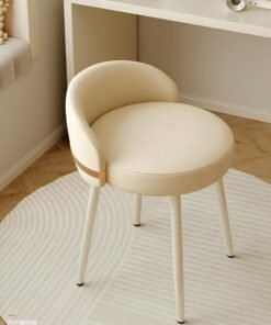 Sharpdo Ins Cream Style Dressing Stool with Backrest, 360° Rotatable Living Room Chairs 53*38*38CM