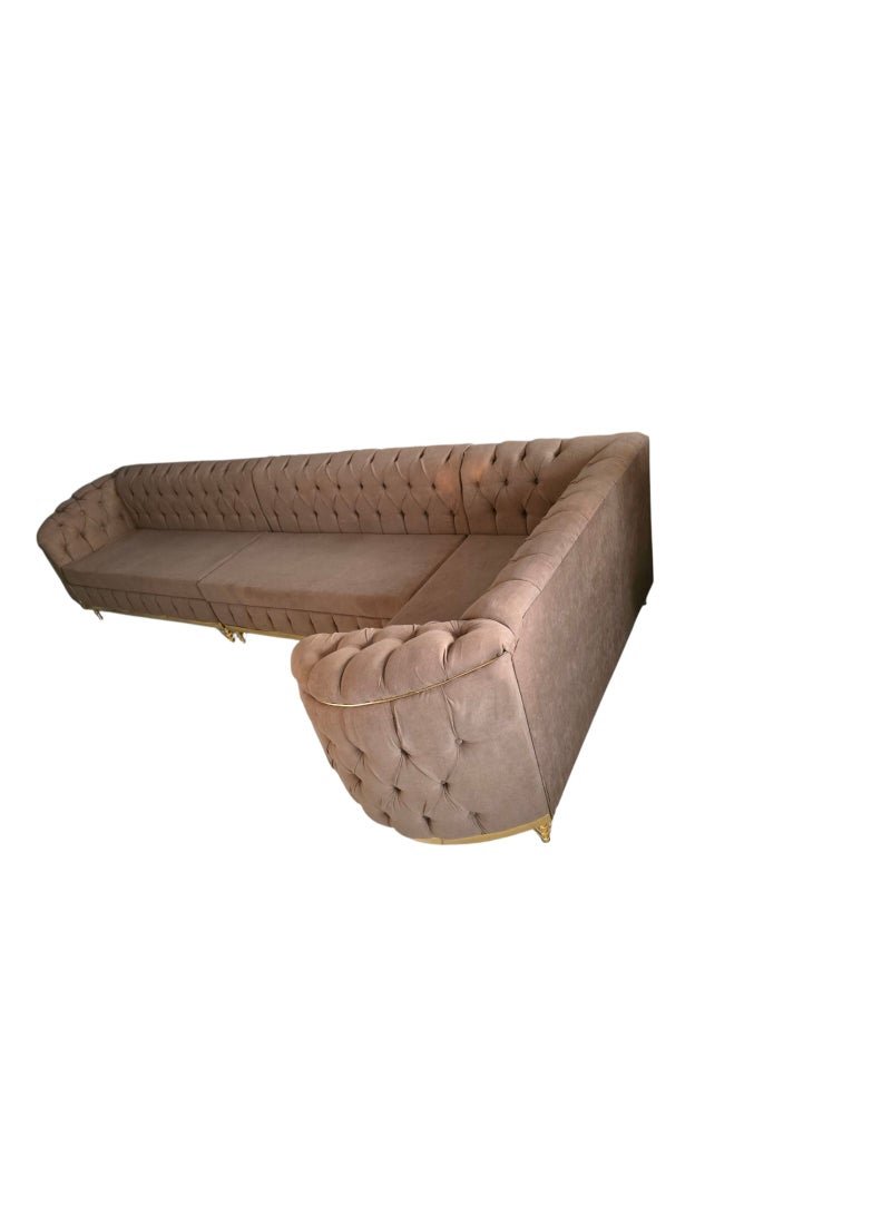 Maharat Al Bahar Brand New L-Shape Sofa Set – Premium Joot Fabric, 390x190 cm, Elegant Brown