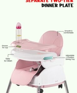 BAYBEE 4 In 1 Nora Convertible High Chair For Kids With Adjustable Height And Footrest Baby Toddler Feeding Booster Seat With Tray Safety Belt Kids High Chair For Baby 6 Months To 4 Years Pink - Image 4