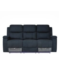 DANUBE HOME Paladin 3-Seater Fabric Recliner Sofa with LED Lights & Cup Holders - Stylish Blue Reclining Sofa for Living Room - 2-Year Warranty
