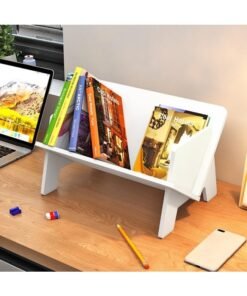 TPGP White Desktop Bookcase, Kids Tilted Bookshelf Storage Display Stand, Small Simple Desk Organiser for Books, Magazine, CDs (White)