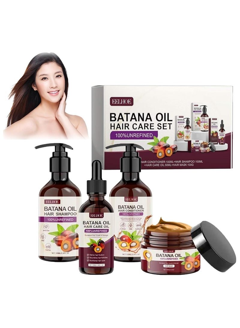 EELHOE Batana Oil Volumizing Hair Care Set Repairs Frizzy Hair Deep Nourishes Scalp Smooth Hair Travel Set for Women and Men Include Shampoo Conditioner Hair Mask Hair Oil