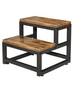Solerconm Wooden Step Stools for Adults Kids, 2 Step Stool, Heavy Duty Wood Bedside Stepping Stool for Kichen/Bathroom/Bedside Step Stool (Brown)