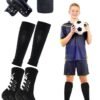 GIFT 1 Pair Mens Grip Soccer Socks, 1 Pair Shin Sleeves with 1 Pack Shin Guards and 4 Shin Straps, Soccer Game Set 4 Pcs, Reduce Shocks and Injuries(Black)