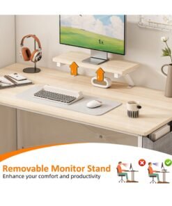 SHEIDLIN Modern Home Office Computer Desk with Storage Bag & Monitor Stand, Simple Style Writing Study Desk, Laptop Table, 110 x 50 x 73cm - Image 4