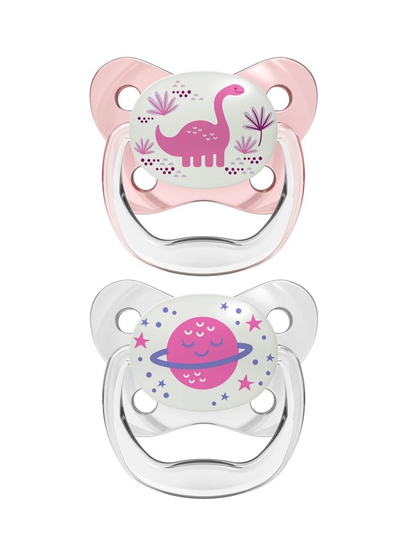 Dr Brown's Natural Flow Dr. Brown's Stage 2 Glow in the Dark Pacifier, Butterfly Shield, BPA-Free Silicone, 6m+, 2 Pack