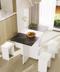 Folding Dining Table Dining Table Removable Folding Dining Table Dining Table Set For 4 Space Saving Dining Table For Tight Spaces With 4 Chairs White Black