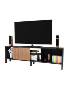 DANUBE HOME Cedro TV Cabinet For Up To 45 Inches TV Entertainment Wall Unit Furniture Wooden TV Stand For Living Room Bedroom TV Rack L183xW30xH56 cm Black/Almond