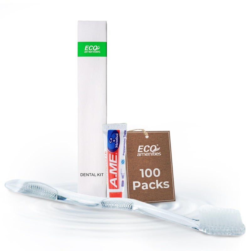 ECO amenities Travel Toothbrush Kit Manual Disposable Toothbrush with Toothpaste in Individually Wrapped Paper Box 100 Sets per Case Travel Set for Hotels and Hospitality