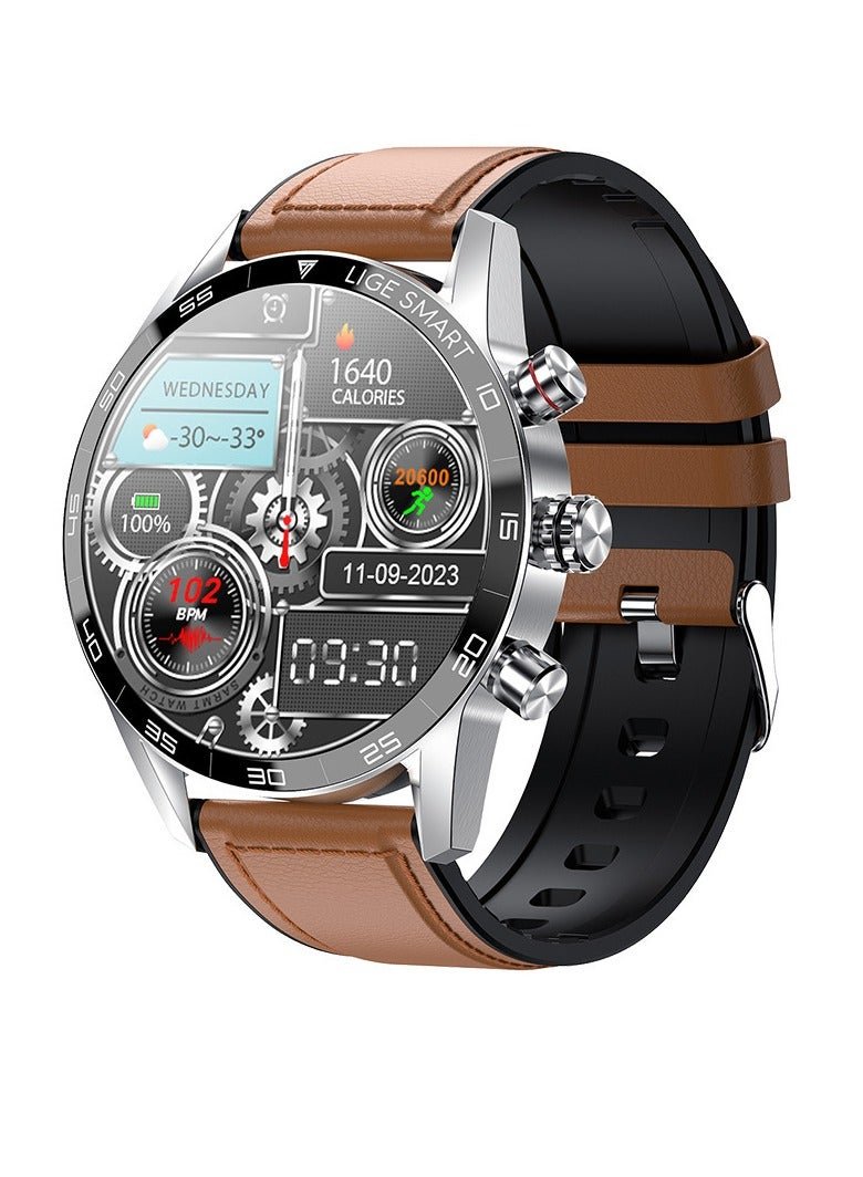 LIGE Smart Watch, IP68 Waterproof Bluetooth Phone Call Smart Bracelet, Multifunctional Smart Activity Tracker Wrist Watch With Heart Rate Monitoring, (1pc, Brown, Steel Strap Plus Silicone Strap)