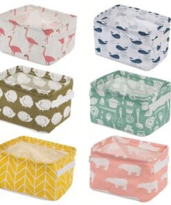 PALAK (Pack of 5 Foldable Multipurpose Storage Box Small Canvas Fabric Organizer Baskets for Organizing, Storage Box with Handles Boxes for Wardrobe (Multi) polyethylene, Rectangular (Pack of 5)