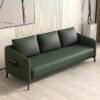 Comfynest Modern Wood Frame Standard Sofa | Tear-Resistant Leather Upholstery | Solid Color | 3-Seater Couch with Square Arms | No Assembly Required (Blackish Green)