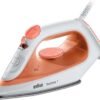 BRAUN Steam Iron, 1900W, 120g Steam Shot per Minute, Non Stick Soleplate, Self Clean, 50% Energy Saving 220 ml 1900 W SI1009OR Orange/White