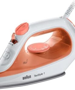BRAUN Steam Iron, 1900W, 120g Steam Shot per Minute, Non Stick Soleplate, Self Clean, 50% Energy Saving 220 ml 1900 W SI1009OR Orange/White
