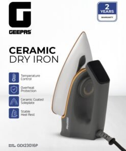 GEEPAS Ceramic Dry Iron with Non-Stick Plate & Adjustable Thermostat - 1310W, 2-Year Warranty 1310 W GDI23016 Multicolour