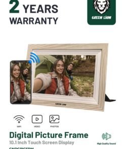 GREEN LION Digital Picture Frame with 10.1 Inch Touch Screen Display / Picture and Video Playing / JPG/PNG/HEIC/MP4/3GP/MOV Formats Supported / Instant Wireless Sharing / 2 × Speakers with High-Quality Sound / USB Photo Transfer - Wooden