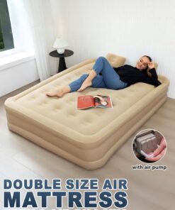 Toshonics Double Size Air Mattress With 2 Air Pillows Durable Inflatable Camping Bed Sleeping Mat with Built in Rechargeable Air Pump Self Inflation Waterproof Blow up Airbed One Button Inflate and Deflate for Home, Outdoor Adventures, Hiking, Travel, Sleepovers, Picnics, and Guest Bed Use Ultra Plush Technology 200x40x150cm
