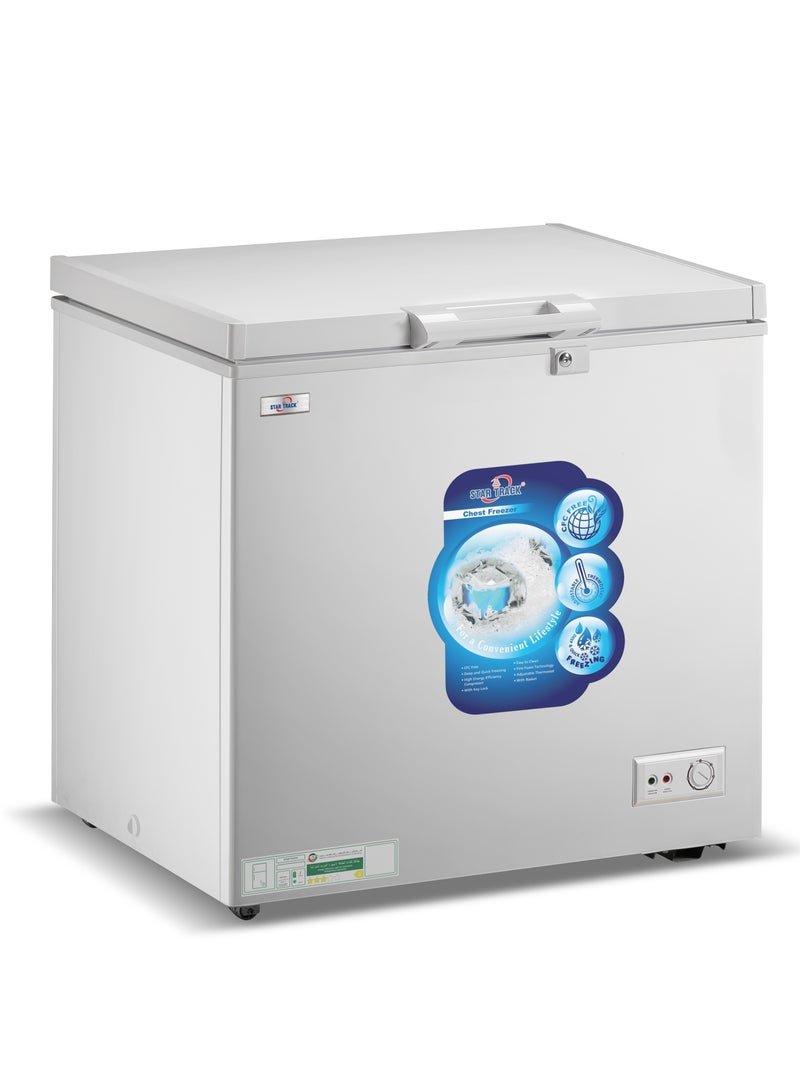 STAR TRACK Chest Freezer 275L ST-CFW-275L | Deep Freezer with Hinged Top Door & Inner Sliding Glass | -18°C Freezing | Manual Defrost | R600a | External Condenser | 1 Basket | White | LED Light 275 L ST-CFW-275L White