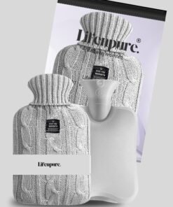 Lifenpure™ Hot Water Bottle with Knitted Cover 2 Liter, Classic Rubber Hot Water Bag for Cramps, Neck, Shoulders Pain Relief, Hot Cold Pack for Hot and Cold Therapy and Feet Warmer Grey