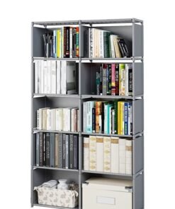 MIXDE Double Row 10-Grid Multi-Functional Storage Shelves , Assembled Storage Rack,Bedroom Living Room Vertical Cabinet Bookshelf Grey