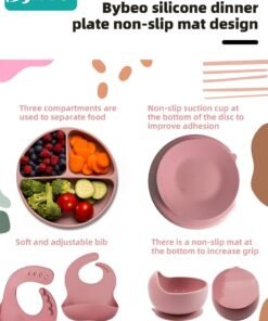 Bybeo 10 Pcs Baby Feeding Set,Silicone Tableware,Infant Feeding Supplies,Led Weaning Set for Newborns,Baby Self Eating Utensils Set,BPA Free,Pink - Image 3