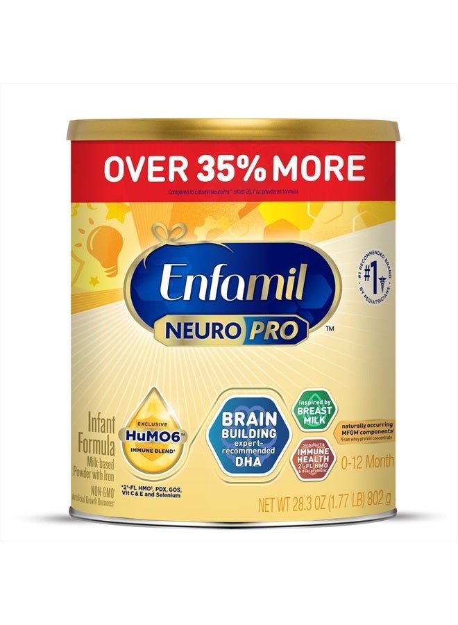 Enfamil NeuroPro Baby Formula, MFGM* 5-Year Benefit, Expert-Recommended Brain-Building Omega-3 DHA, Exclusive Immune Supporting HuMO6 Blend, Infant Formula Powder, Baby Milk, 28.3 Oz
