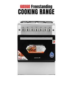 GEEPAS 60*60 Cm Cooking Range, 4 Gas Euro Pool Type Burners & 3mm Flat Burner Caps, Double Knobs Control Oven Lamp, Turnspit, Convection Single Oven, /Grill & Rotisserie Function, Glass Top Lid, Push Button Ignition, 1 Year Warranty GCR6057 Silver/black