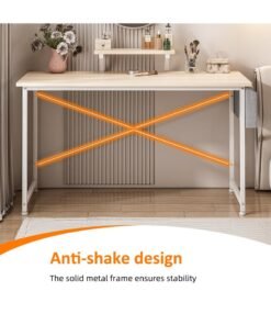 SHEIDLIN Modern Home Office Computer Desk with Storage Bag & Monitor Stand, Simple Style Writing Study Desk, Laptop Table, 110 x 50 x 73cm - Image 3
