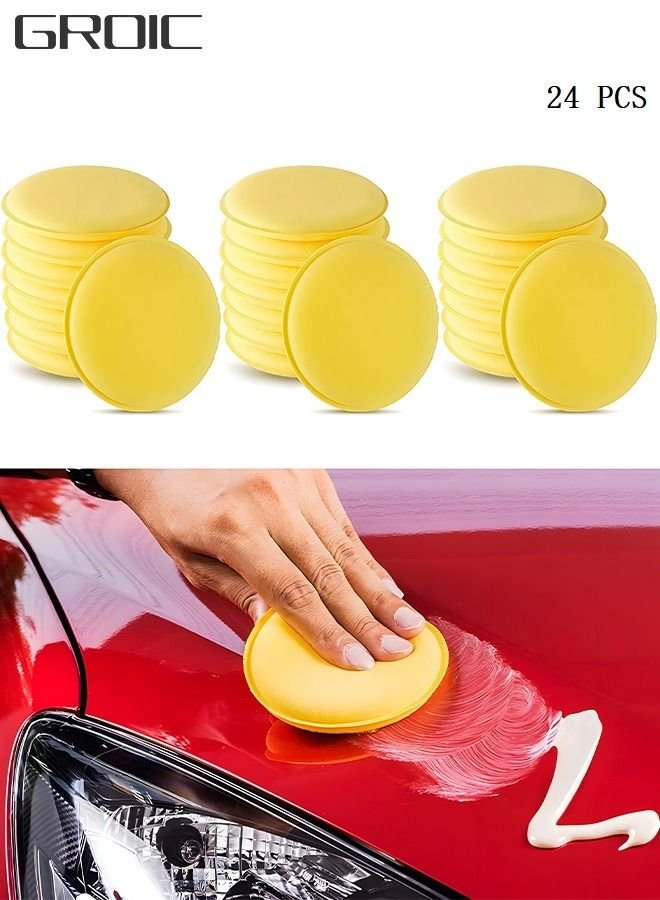 GROIC 24 Pcs 4” Wax Foam Applicator Pad, Round Sponge Cleaning Pads Pad Microfiber Detailing Car Polishing Waxing Sponge, Polyurethane