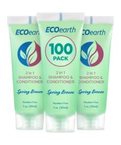 EcoEarth Travel Size Shampoo Conditioner 2-in-1 (1 fl oz, 100 PK, Spring Breeze) Delight Your Guests w/Revitalizing & Refreshing Conditioning Shampoo Amenities, Small Size Hotel Toiletries in Bulk
