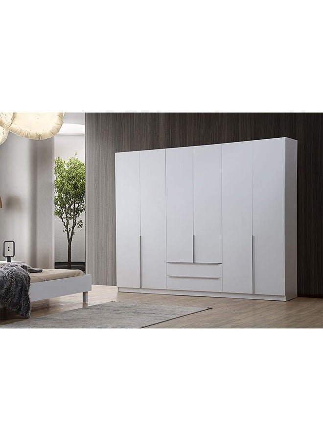 DANUBE HOME Brooklyn 6-Door Wardrobe Extra Sturdy Closet, Clothes Storage Cupboard Modern Design Space Saving Cabinet for Bedroom L 269.7 x W 49.5 x H 216 cm White