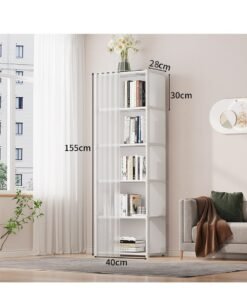 XiuWoo 6-Layer Storage Rack Magazine Bookcase Display Organizer Shelves Book Shelf with Dustproof Curtains - Image 4