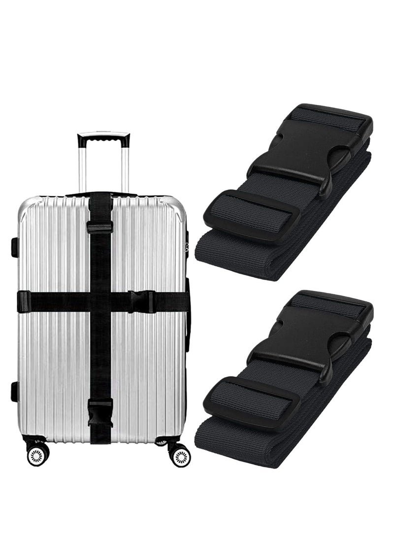 Premify 2PCS Luggage Straps | Heavy Duty Suitcase Cross Luggage Strap With Buckle | Wide Adjustable Packing Belt For Travel Accessories Bag | Black