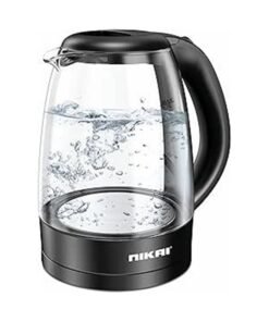 NIKAI Electric Glass Kettle, Led Indicator, Auto Shut Off, Cord Storage, 360° Rotating Base, Sleek Design, Anti-Slip Feet, Detachable Filter, Quick Boiling, For Home And Office Use 1.7 L 2200 W NK323GX Black/Clear