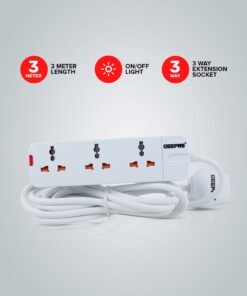 GEEPAS 3 Way Extension Socket 13A - Charge Multiple Devices with Child Safe, Extra Long Cord & Over Current Protected | Ideal For All Electronic Devices, 3m White 34.2x13.8x3.4cm