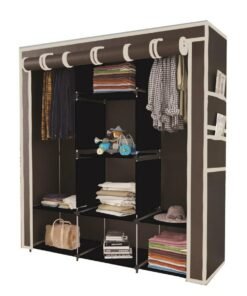 GTC ® Collapsible Wardrobe Portable Foldable Closet for Clothes Almira, 2 Hanging Space, 8 Shelves Non-Woven Fabric 90 GSM (88130) (Brown)