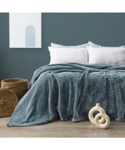 MORANO Fluffy Soft Blanket | Double Size 220x240 cm | Plush Stripes Texture 310 gsm | Color - Misty Blue | Ideal for Beds, Sofa or Travel