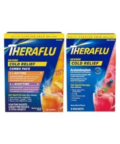Theraflu Combo daytime and Nighttime severe cold relief honey lemon flavor powder 6 daytime +6 night time & berry burst 6 daytime free
