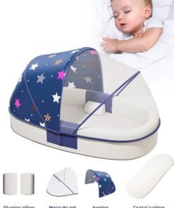 Beauenty Baby Lounger Bed, Infant Nest, Portable Newborns Sleeper Bassinets, Travel Baby Lounger for Boys Girls With 1 Canopy 1 Mosquito Net 1 Cushion 2 Shaping Pillow