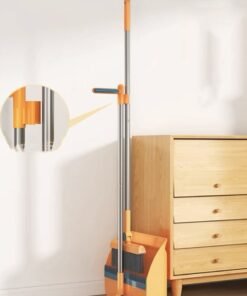 Haidue Masthome Broom and Dustpan Set with  Stainless Steel Handle Upright Lobby Set for Household Kitchen Room Office