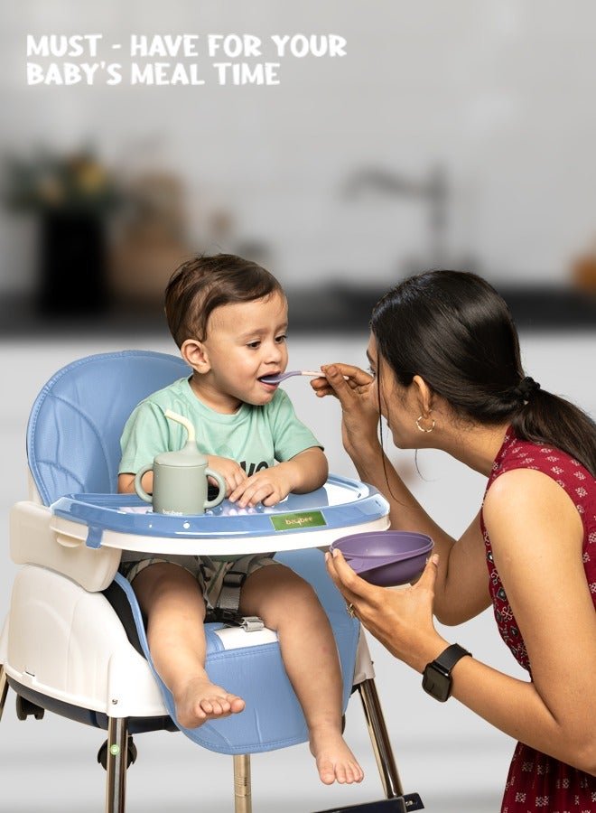 BAYBEE 4 In 1 Nora Convertible High Chair For Kids With Adjustable Height And Footrest Baby Toddler Feeding Booster Seat With Tray Safety Belt Kids High Chair For Baby 6 Months To 4 Years Blue - Image 4